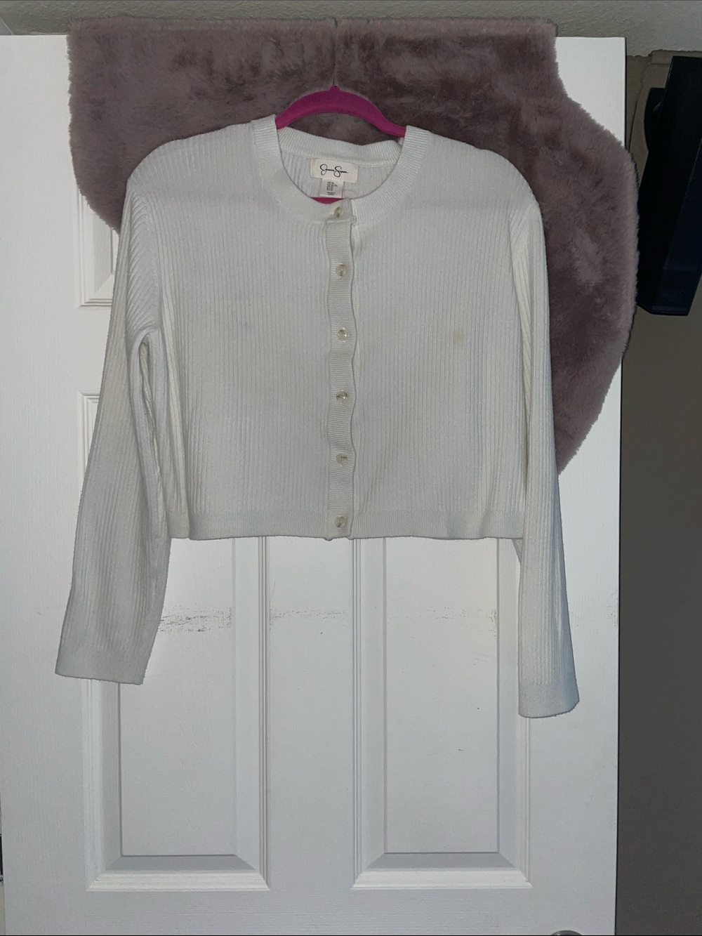 Jessica Simpson White Ribbed Button-Front Cardigan - Picture 1 of 4